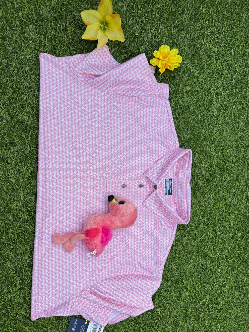 ✨ NWT Ben Hogan Men 2XL Flamingo Print Performance Golf Polo Stretch Shirt